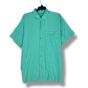 La Leela Shirt Mens M Medium Short Sleeve Green Rayon Button Down Camp Shirt